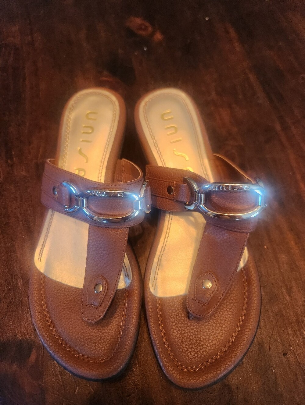 Unisa Leather Thong Sandal With Silver Accents